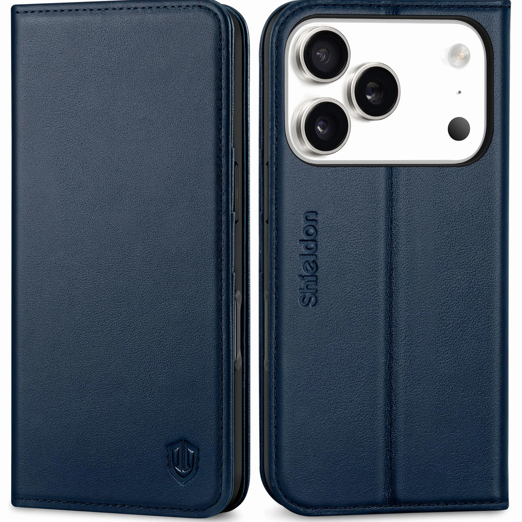 SHIELDON Etui do iPhone 17 Pro 6,3" 5G 2025 Skórzany Portfel RFID Magnetyczne Folio Granatowy