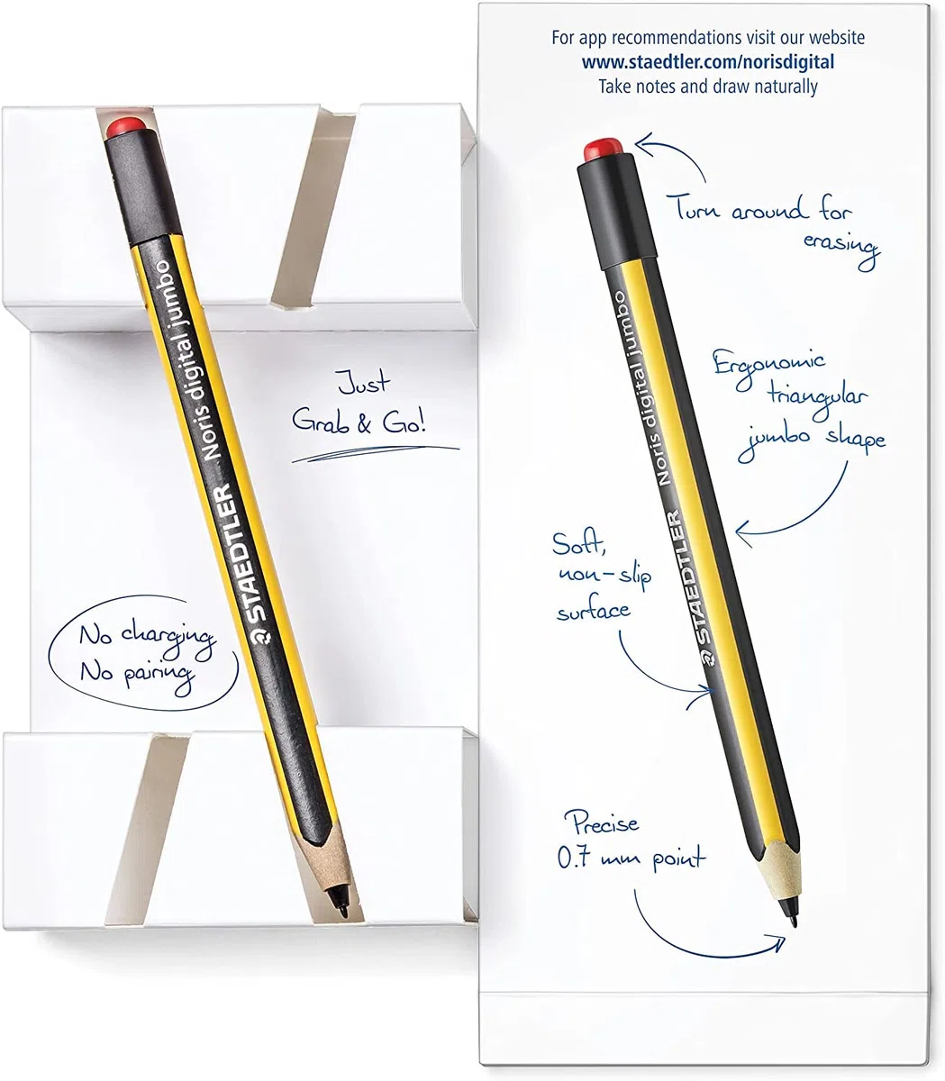 STAEDTLER Noris Digital Jumbo 180J 22 EMR zestaw rysików, 1 rysik z cyfrową gumką, do pisania cyfrowego, rysowania i wymazywania na ekranach dotykowych EMR + 5 dodatkowych końcówek zamiennych, 180J