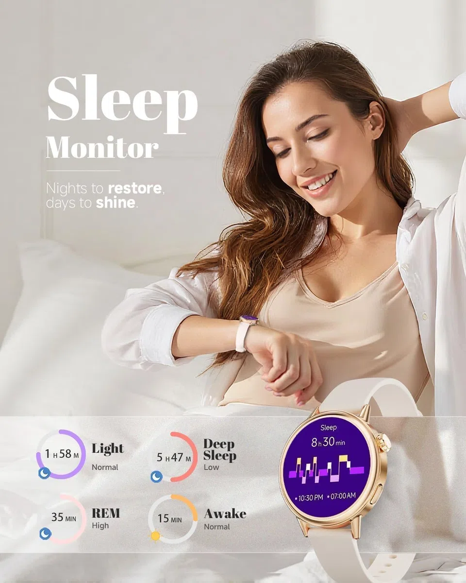 TOOBUR Petite Smartwatch dla kobiet z małym nadgarstkiem, 37 mm AMOLED Smartwatch, kompatybilny z Androidem i iOS, tracker fitness z monitorem kroków/snu/HR, elegancko zapakowany, ładny prezent dla