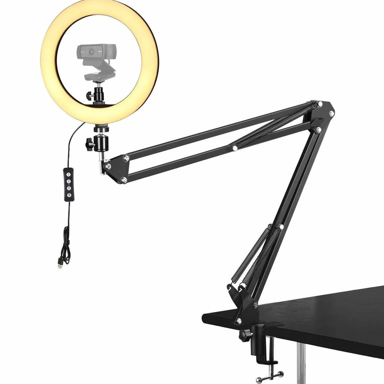Lampa do selfie z uchwytem zaciskowym, lampa pierścieniowa 26 cm z uchwytem na wylewkę, kompatybilna z kamerami internetowymi Logitech C920 StreamCam C922 C930e C925e C615 Brio 500 300 100 4K