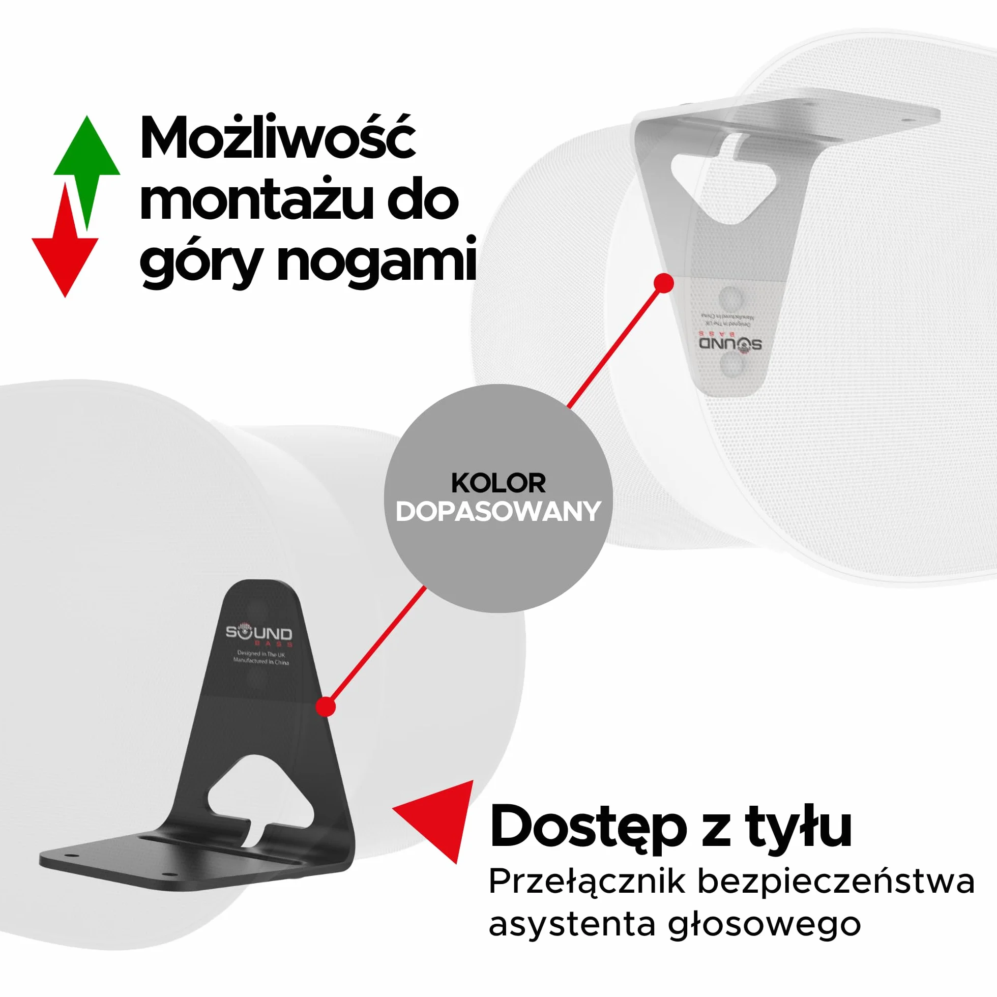 Sound Bass ERA300 Uchwyt Ścienny, Niski Profil, Czarny, Zestaw Podwójny, Kompatybilny z Głośnikiem Sonos ERA 300, Kompletny ze Wszystkimi Elementami Montażowymi
