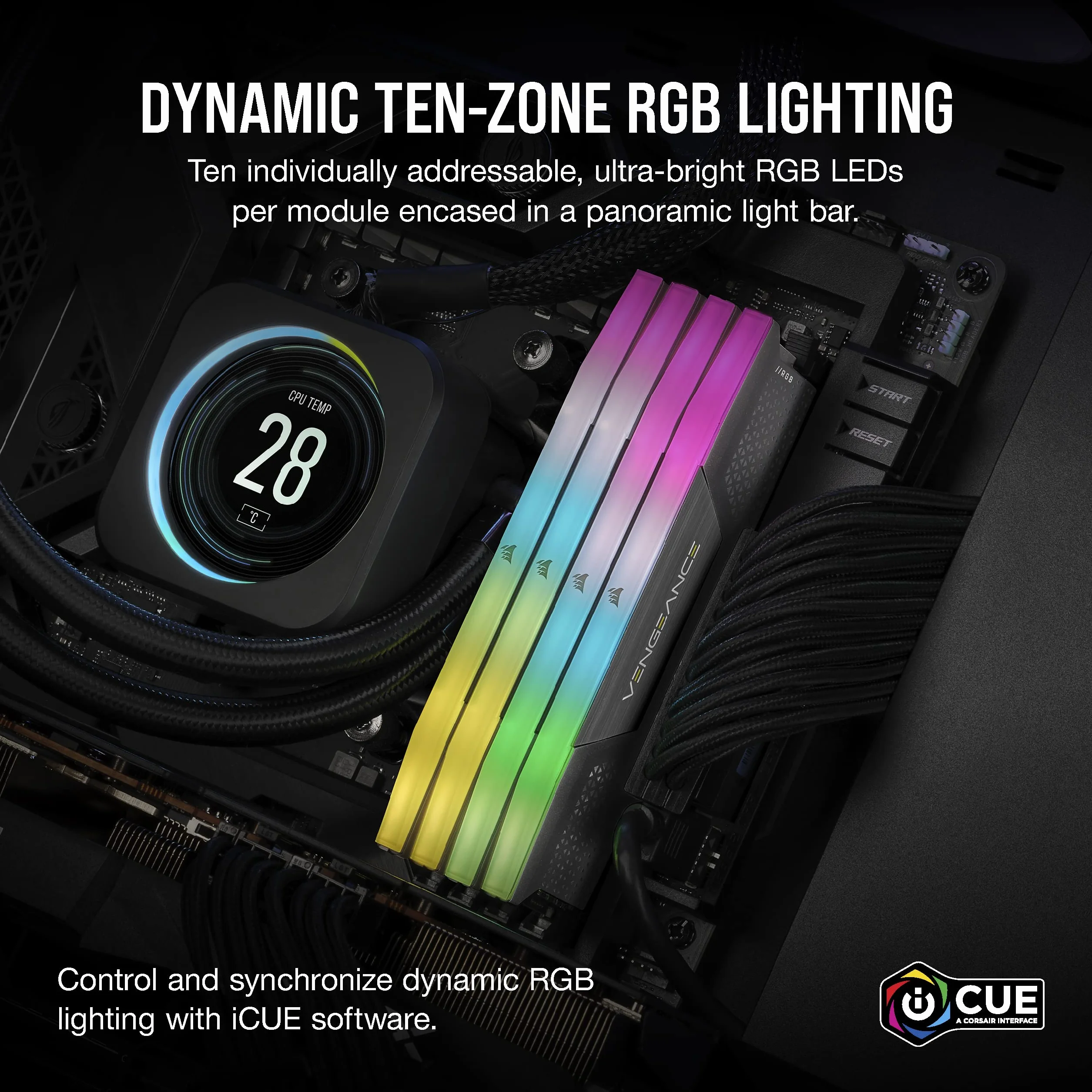CORSAIR VENGEANCE RGB DDR5 32GB (2x16GB) DDR5 5200MHz CL40 AMD EXPO Intel XMP iCUE Kompatybilna Pamięć Komputerowa – Szara (CMH32GX5M2B5200Z40K)