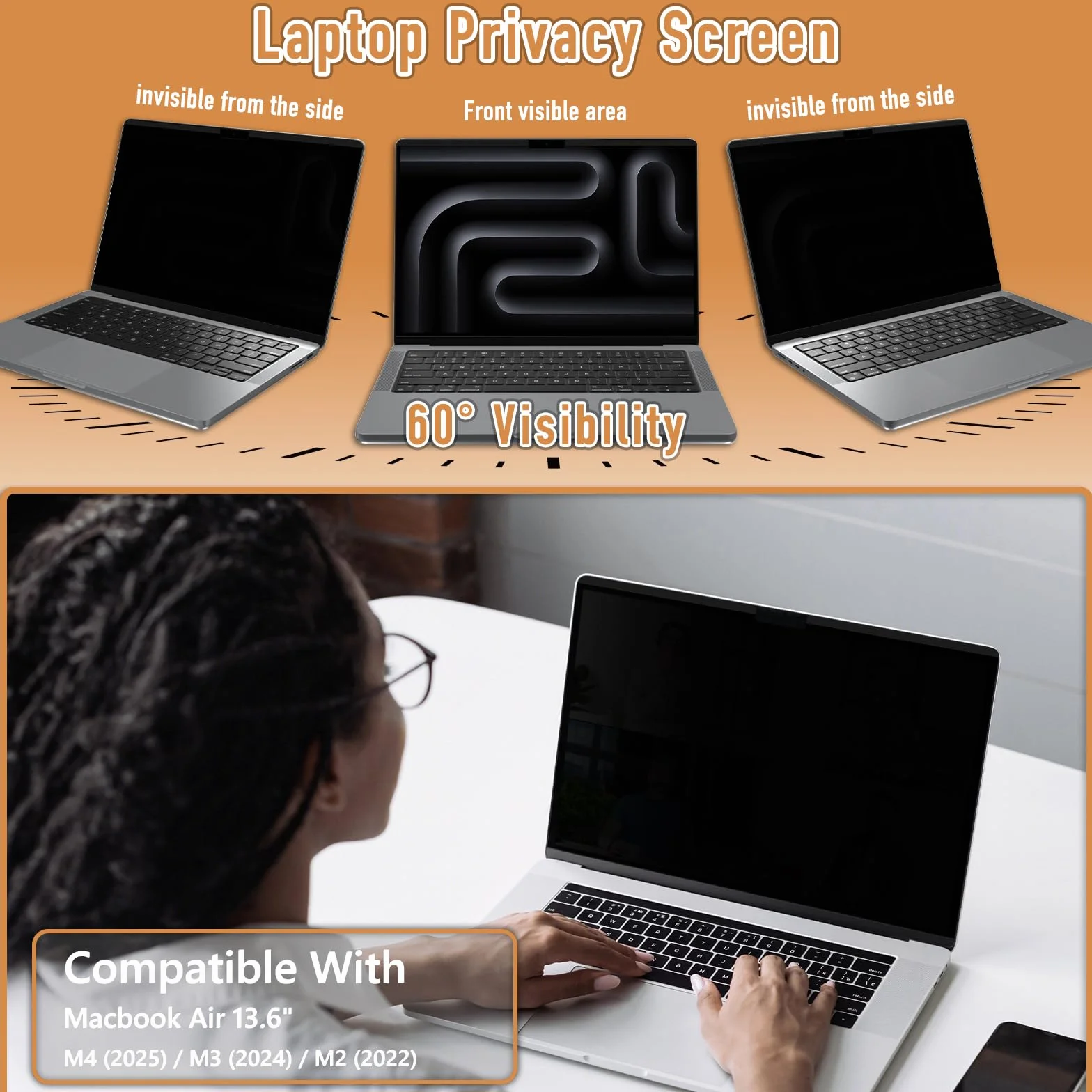 Magnetyczny filtr antyrefleksyjny do MacBook Air 13,6 cala 2022-2025 (Chip M4/M3/M2), antyodblaskowy, PET ochraniacz ekranu, Zdejmowalny antyniebieskie światło ochraniacz przeciwsłoneczny