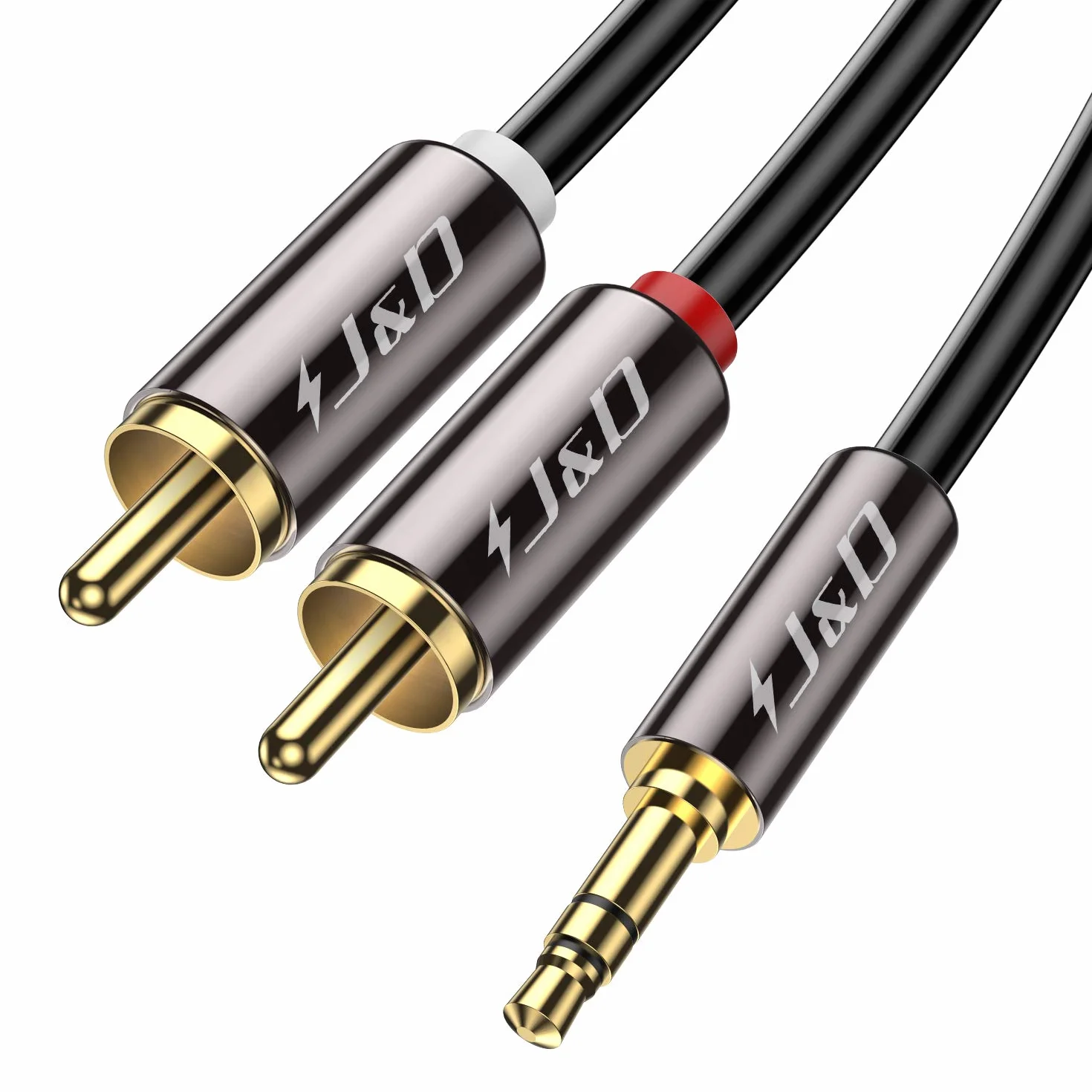 Kabel J&D 3,5 mm do RCA, Pozłacany [Miedziana Powłoka] [Heavy Duty] 3,5 mm Męski na 2 RCA Męski Adapter Stereo Audio - 1,8 Metra