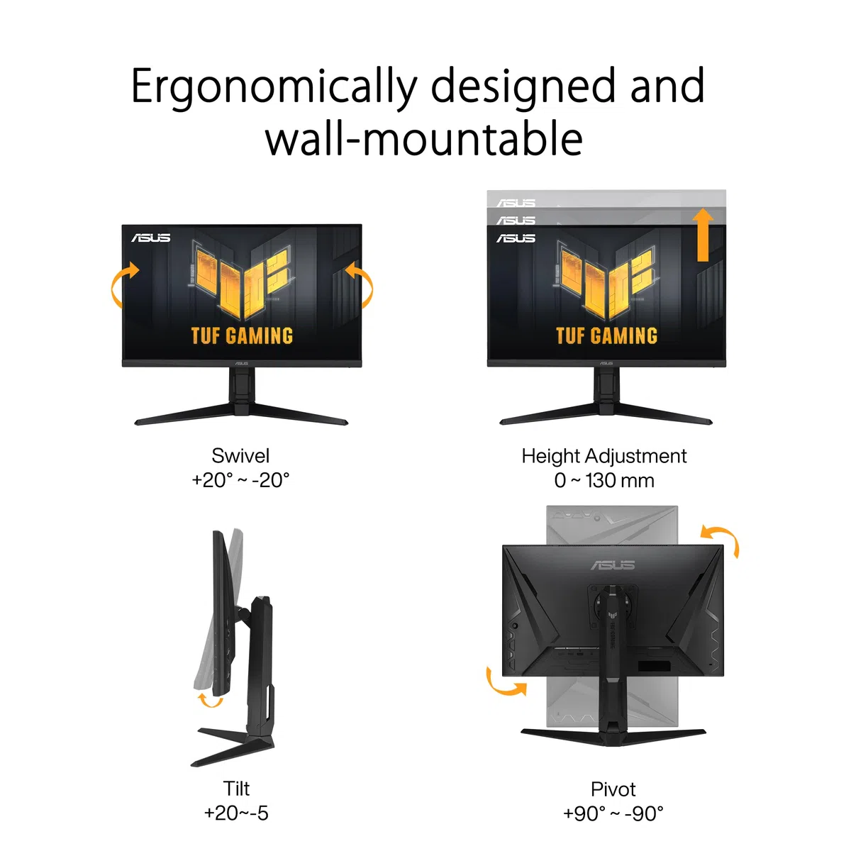 ASUS TUF Gaming VG27AQL3A – 27-calowy monitor WQHD – 180 Hz, 1 ms GtG, FreeSync, G-Sync, Adaptive Sync, ELMB, DisplayHDR 400 – panel Fast-IPS, 16:9, 2560 x 1440, DP, HDMI, USB, ergonomiczny, głośnik