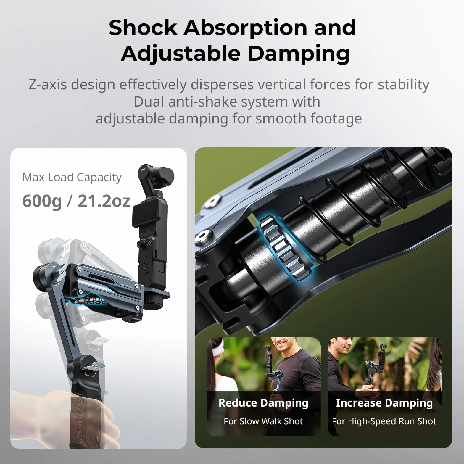 SMALLRIG Ręczne Ramię Amortyzatora, Wyposażone w Sprężynę i Hydrauliczny System Tłumienia, do DJI Osmo Pocket 3/4, do GoPro HERO13, do Insta360 X5/4/3, Maksymalne Obciążenie 600 g - 5508