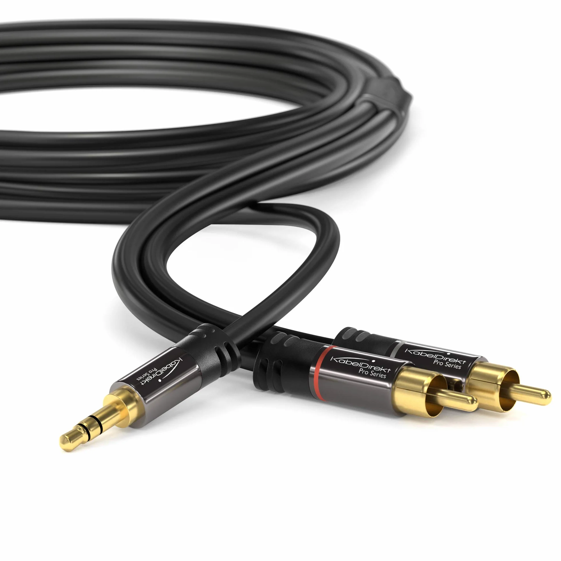KabelDirekt – Adapter kabelkowy Cinch na Jack 3,5 mm – 2 m – Wielofunkcyjny kabel audio Plug-and-Play (AUX/3,5 mm do 2x Cinch/RCA do podłączenia smartfona, tabletu, kina domowego, telewizora)