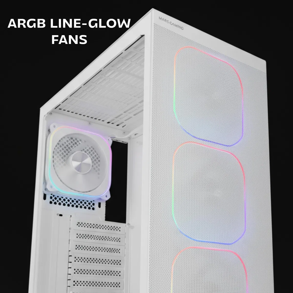 Mars Gaming MC-NEBULA Obudowa Gamingowa ATX, 4 Wentylatory Line-Glow ARGB 120 mm, Metalowa Siatka Przednia z Mikroperforacją, CableHatch, Boczna Szyba Hartowana, Biały