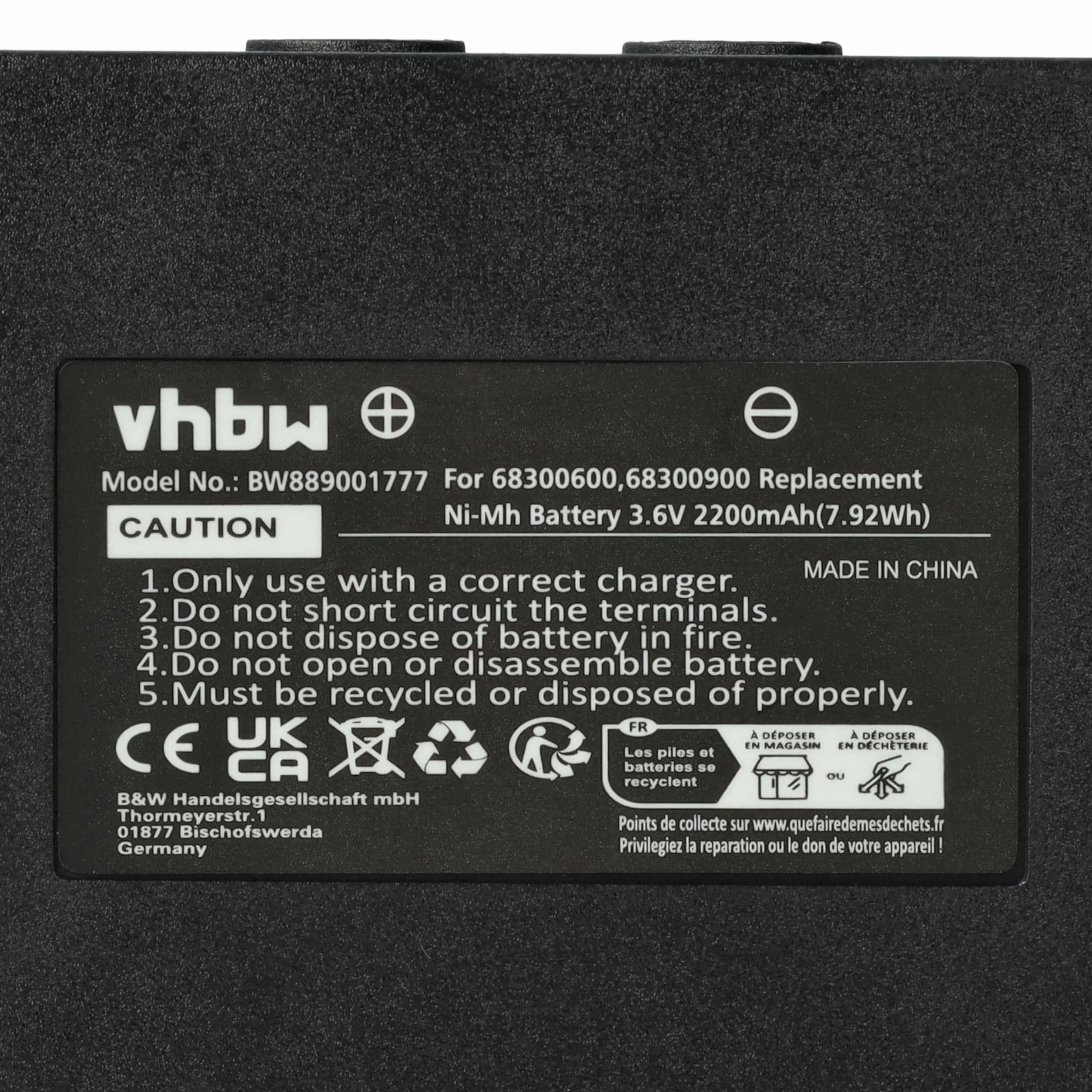 vhbw 5 x akumulator zamienny do Hetronic 900, 68300900, 68300600, HE900 do przemysłowego pilota zdalnego sterowania radiowego (2200 mAh, 3,6 V, NiMH) - czarny