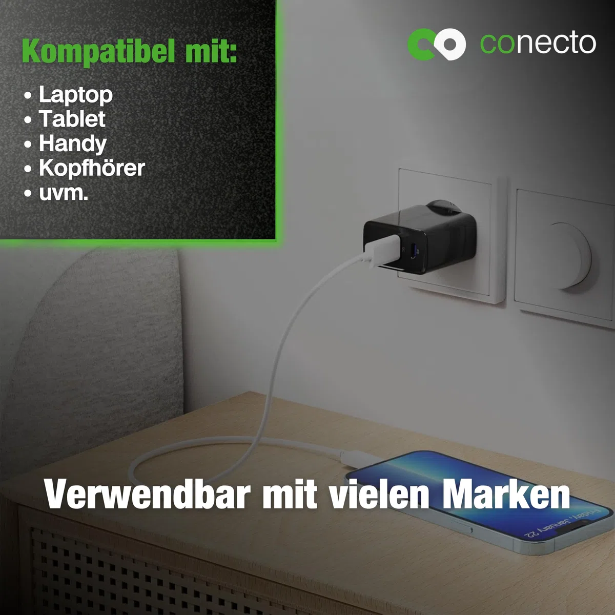 conecto Ładowarka USB C, 2-portowy adapter, zasilacz sieciowy 20 W, szybka ładowarka kompatybilna z Apple iPhone 15, Samsung, tabletem, laptopem UVM, ładowarką PD QC, czarna