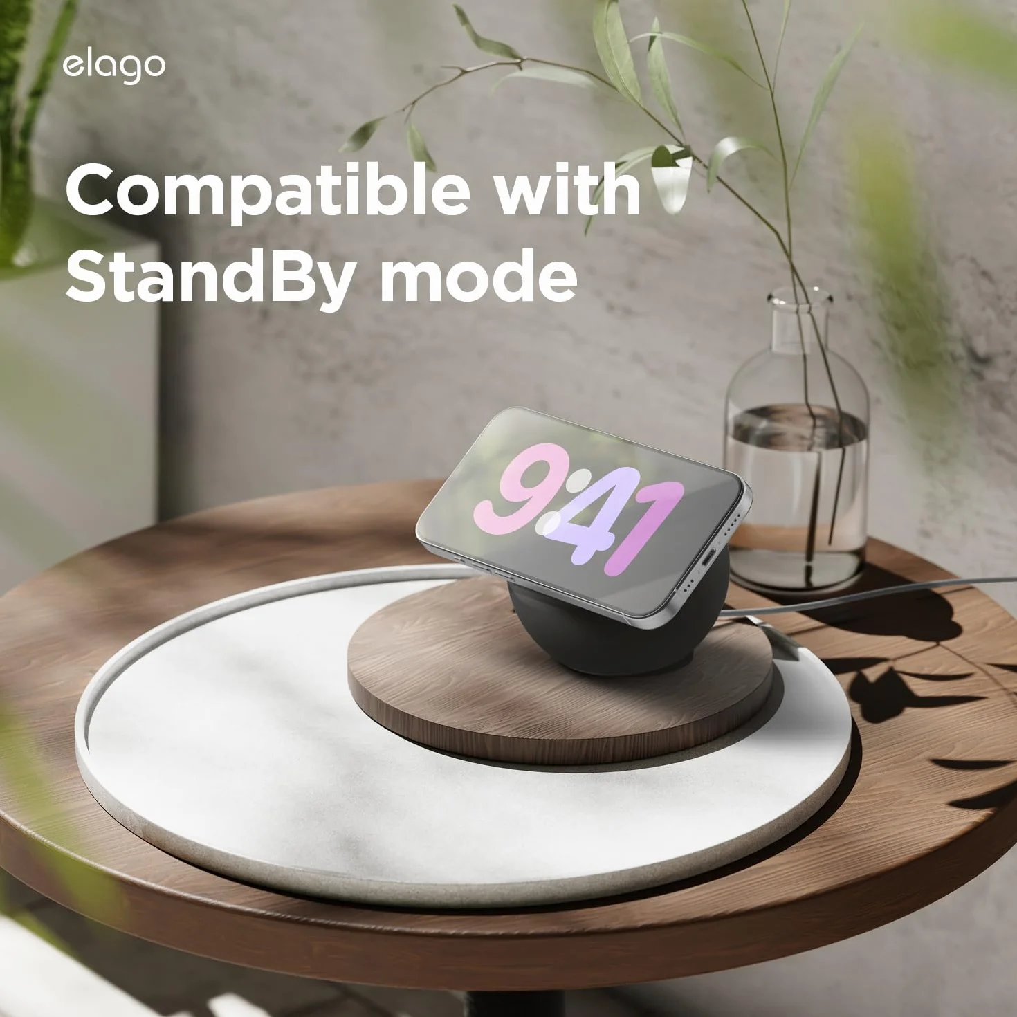 elago MS2 Stojak do ładowania Kompatybilny z ładowarką MagSafe, Silikonowy, Klasy Premium, do iPhone’a 15, 14, 13, 12 Seria, ładowarka Nie Jest Dołączona, Czarny
