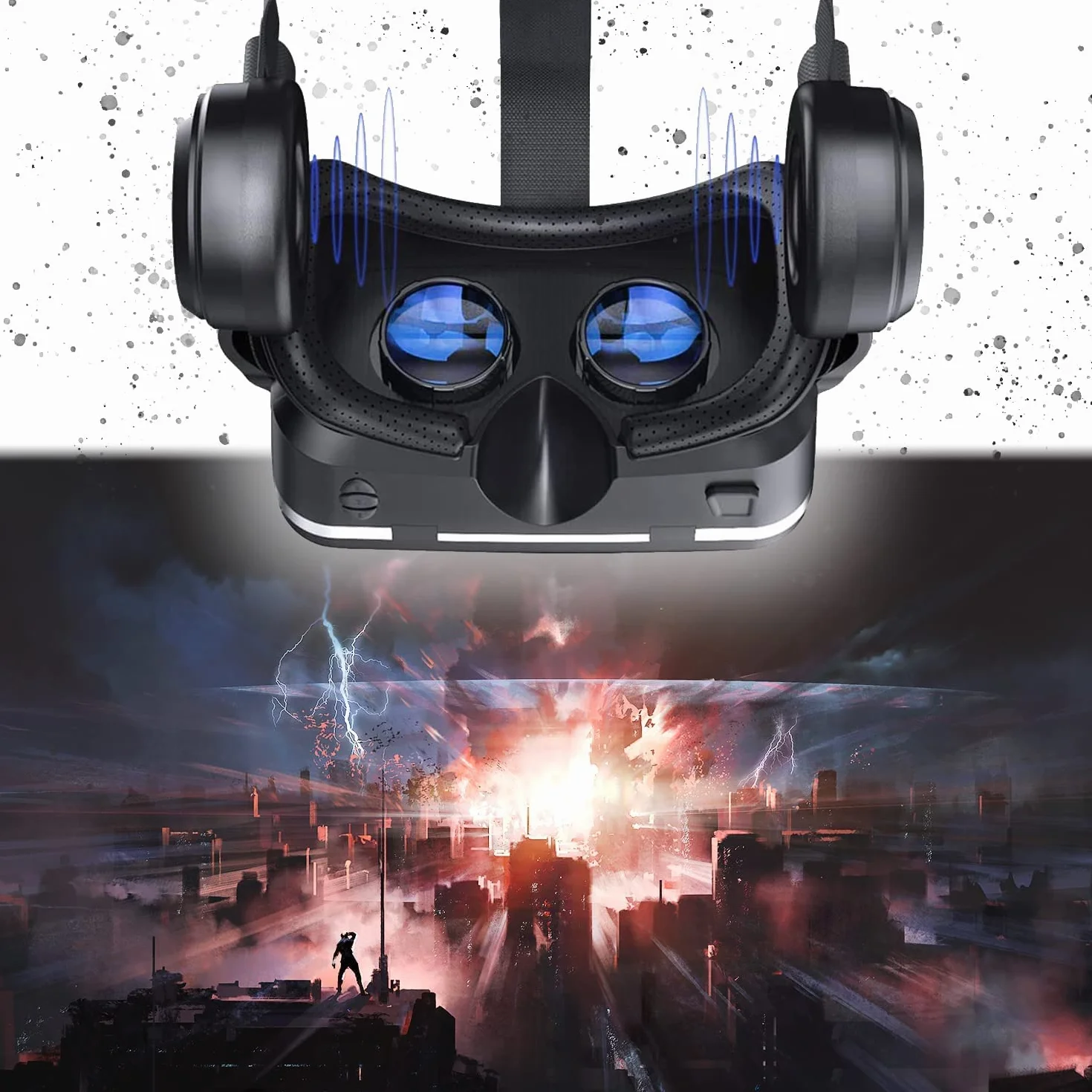 Okulary NK VR do smartfonów ze słuchawkami - Inteligentne okulary wirtualnej rzeczywistości 3D z dźwiękiem do smartfonów w zakresie od 4,7" do 6,53", kąt widzenia 90-100º, obrót o 360º, regulowany obiektyw i źrenica - czarne