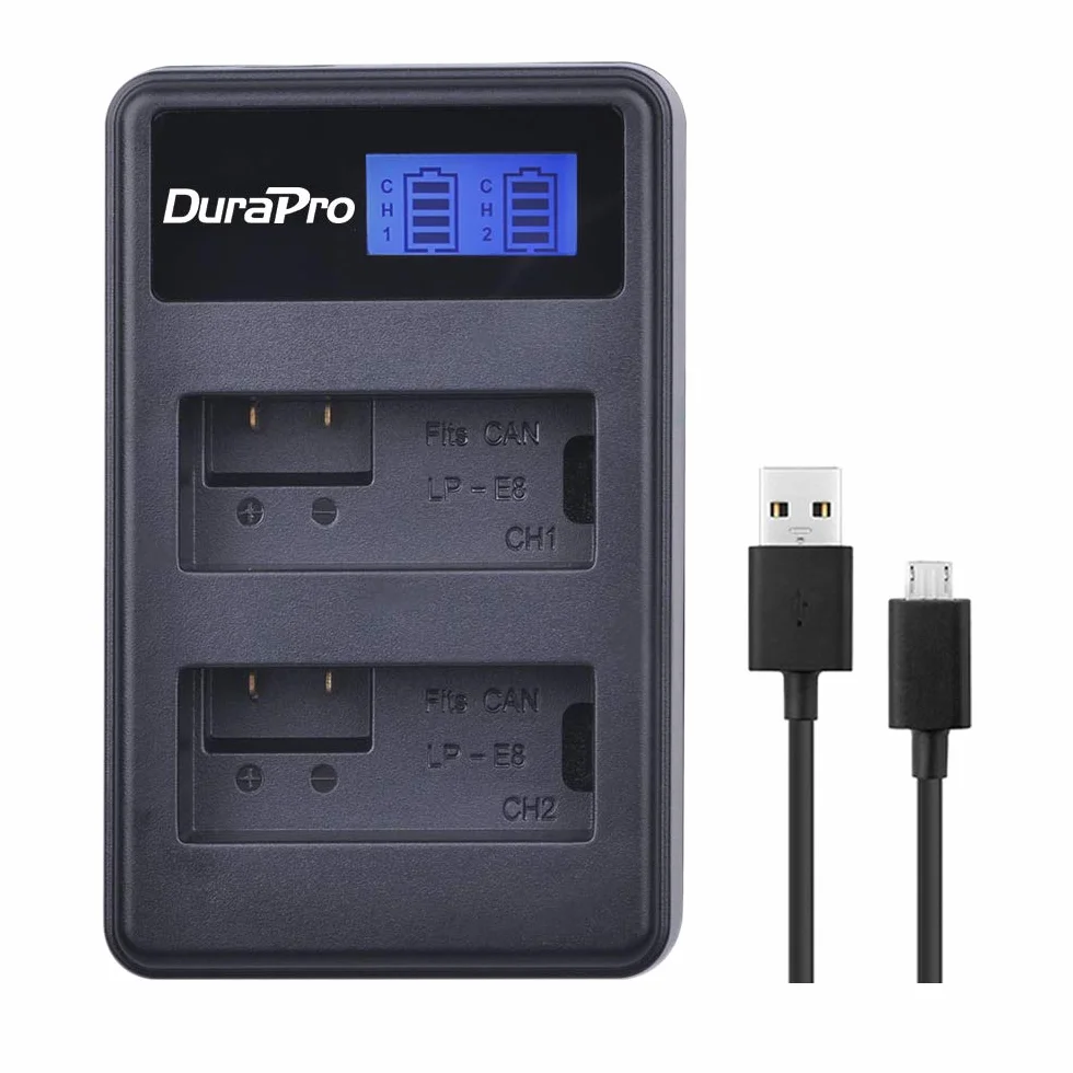 DuraPro Akumulator LP-E8 i Ładowarka Dual LED USB do Canon EOS 550D 600D 650D 700D Rebel T2i T3i T4i T5i