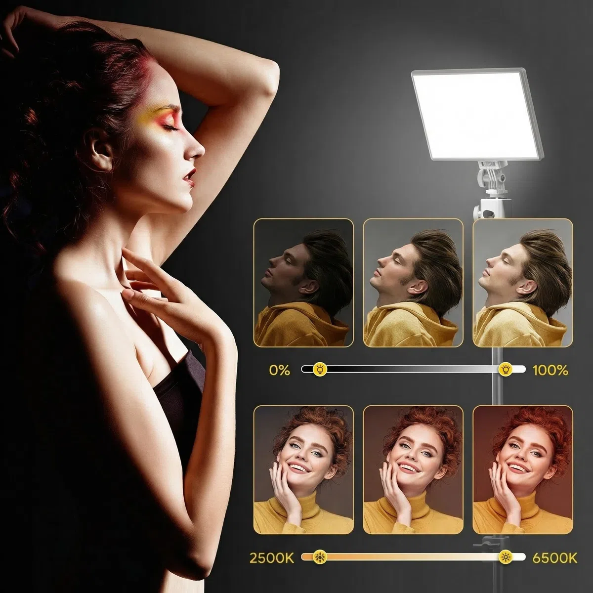 RALENO Lampa wideo 116 LED, 12 W, 600 lx, lampa wideo z mini statywem i wbudowanym akumulatorem 4000 mAh, CRI95+ 3200-5600 K, światło wideo USB do YouTube TikTok Zoom, fotografia, konferencje,