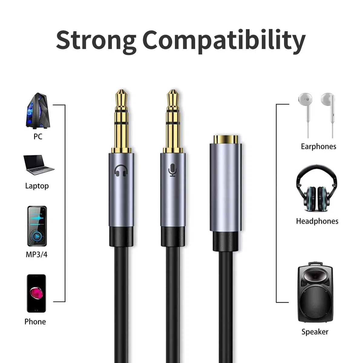Adapter słuchawkowy, rozdzielacz audio, rozdzielacz audio, rozdzielacz 0,3 m (podwójny 3,5 mm męski na 3,5 mm żeński), adapter słuchawkowy, 1 na 2 gniazdo do słuchawek, zestawu słuchawkowego,