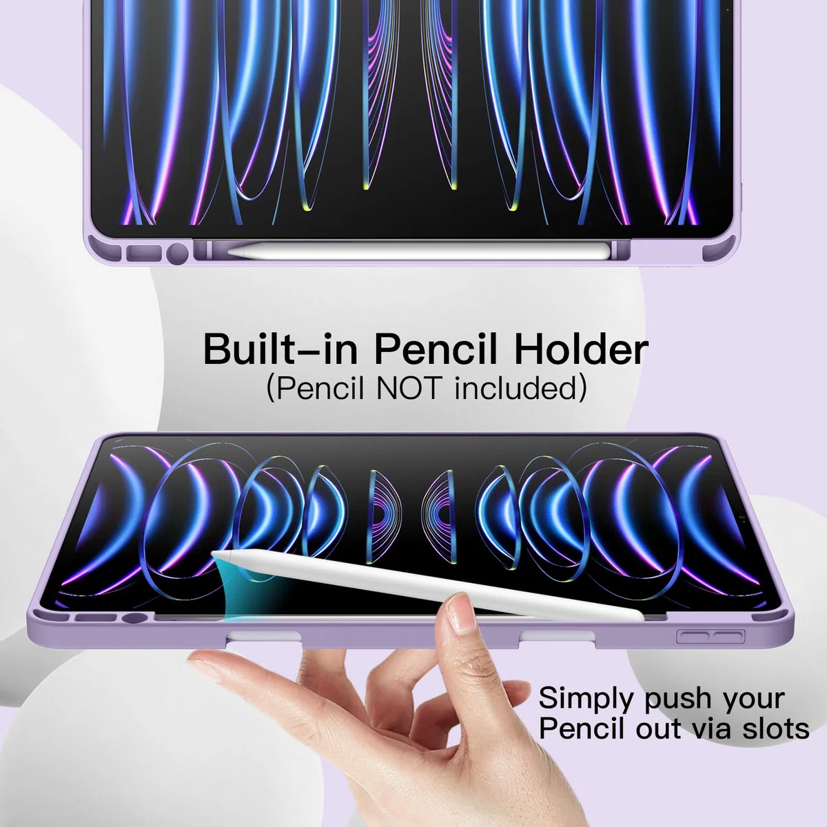 JETech Etui Ochronne dla iPad Pro 12,9" 6./5. Gen (2022/2021), Jasny Fiolet | Uchwyt na Pencil, Potrójnie Składana Podstawka, Odporna na Wstrząsy, Lekka Konstrukcja