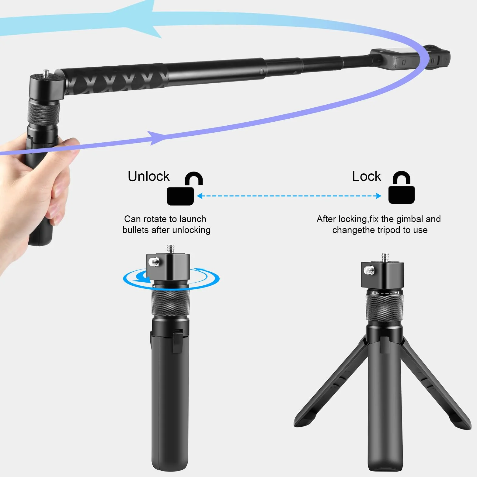 PULUZ Insta 360 x 4 statyw Insta 360 Bullet Time Handle, mini statyw z podwójnym 1/4 cala do Insta360 One X2, X3, X4, do Gopro Hero 12 11 10 8 7 6 5