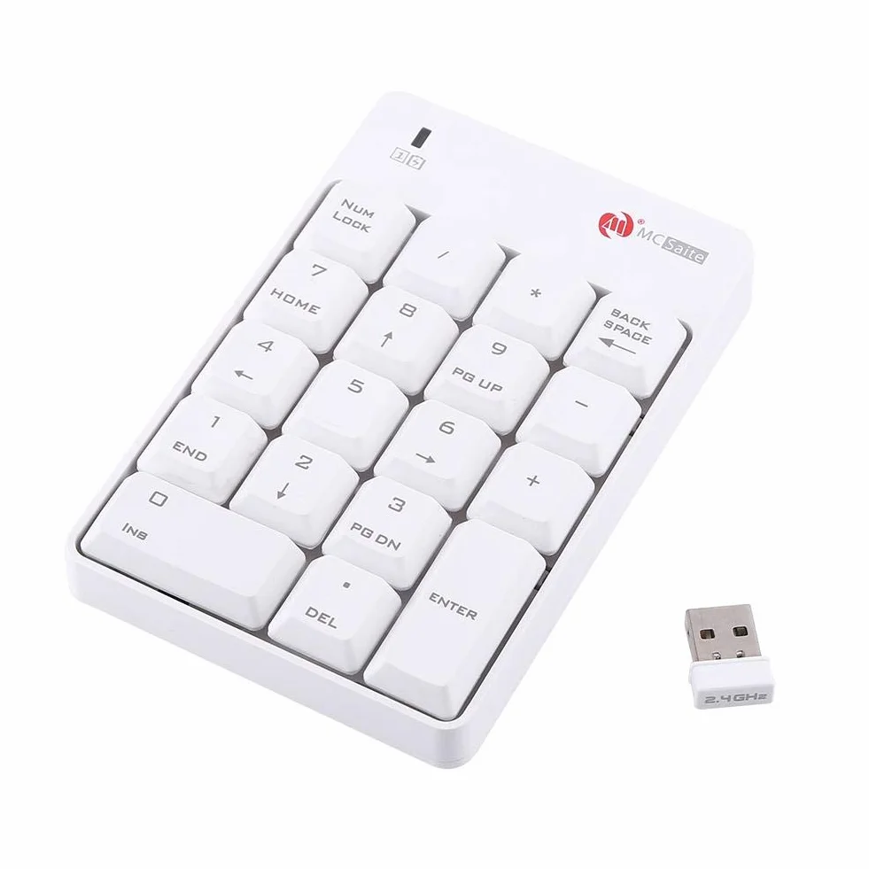 Tosuny Bezprzewodowa Klawiatura Numeryczna USB 2,4 GHz 18 Cyfr Mini 10m Biała