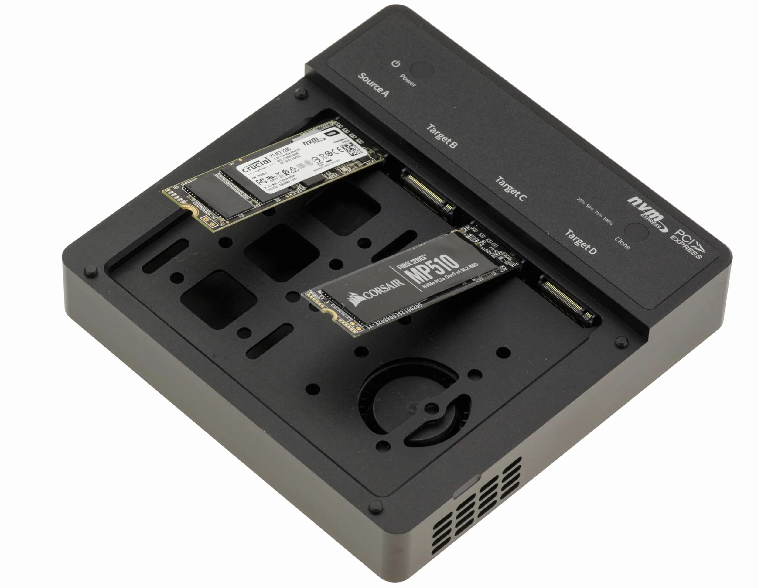 KALEA-INFORMATIQUE Aluminiowa obudowa USB4 Thunderbolt 40G na 4 dyski M2 NGFF NVMe SSD z funkcją klonowania offline. z wymuszoną wentylacją i zewnętrznym zasilaniem.