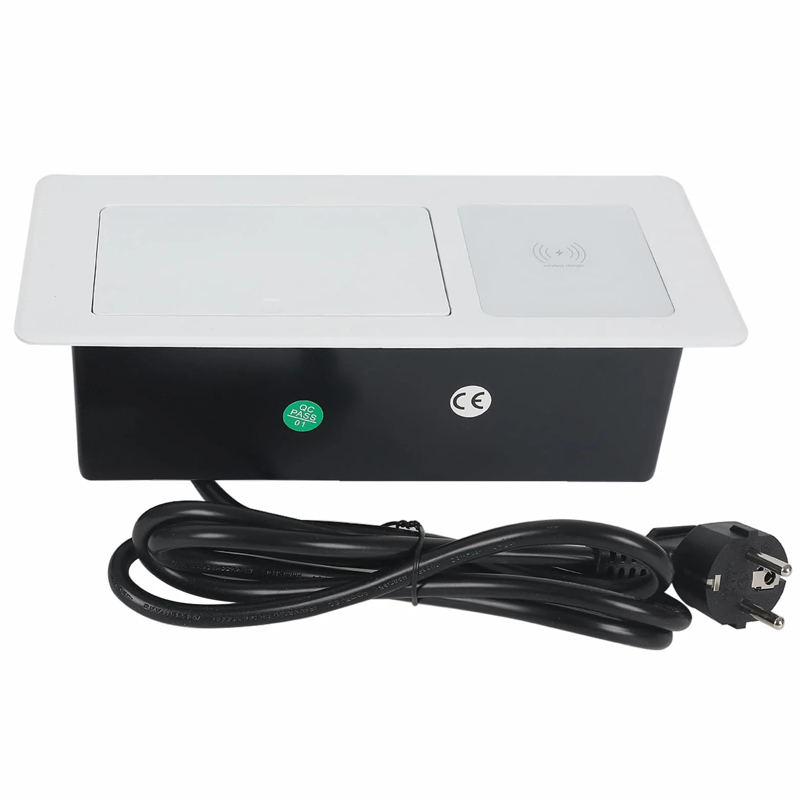 Wysuwane gniazdko elektryczne, 2 gniazda wtykowe do zabudowy, z USB i bezprzewodową ładowarką 15 W, typ C, 20 W, szybkie ładowanie, gniazdko stołowe, do biura, blatu roboczego (białe)