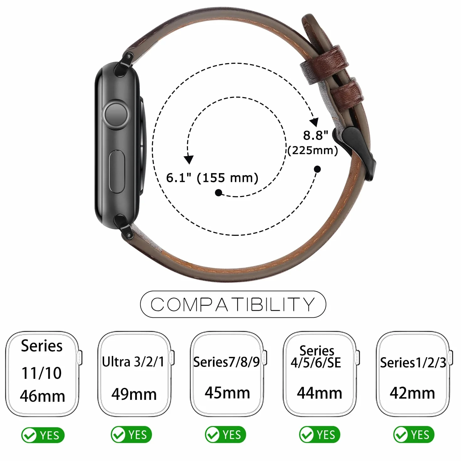 Tasikar Bransoleta kompatybilna z Apple Watch 49 mm 46 mm 45 mm 44 mm 42 mm 41mm 40mm 38mm - Prawdziwa skóra - Wymienny pasek kompatybilny z Apple Watch Ultra Series 10 9 8 7 SE 6 5 4 3 2 1