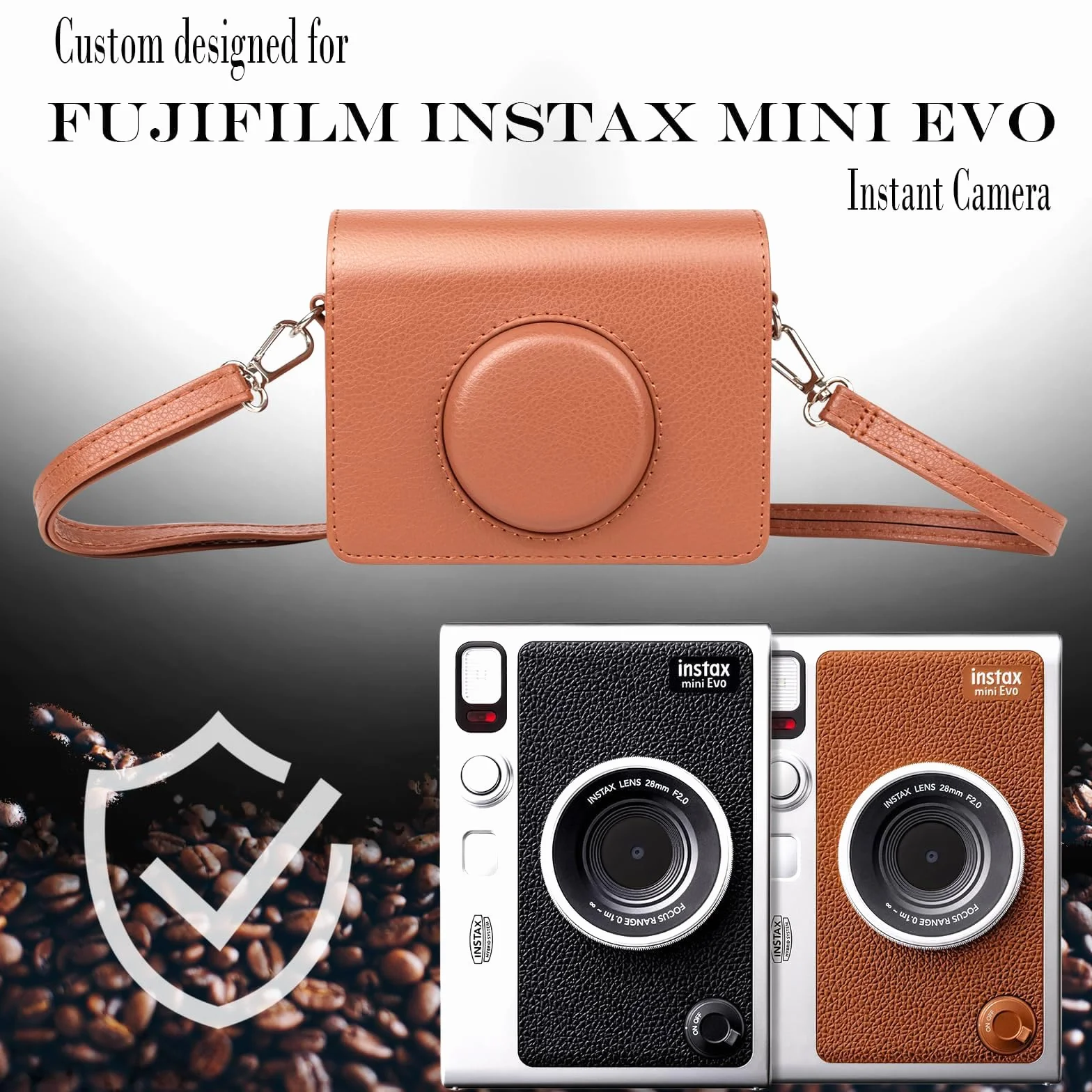 Rieibi etui na aparat Fujifilm Instax Mini Evo, skórzany pokrowiec ochronny vintage, brązowy