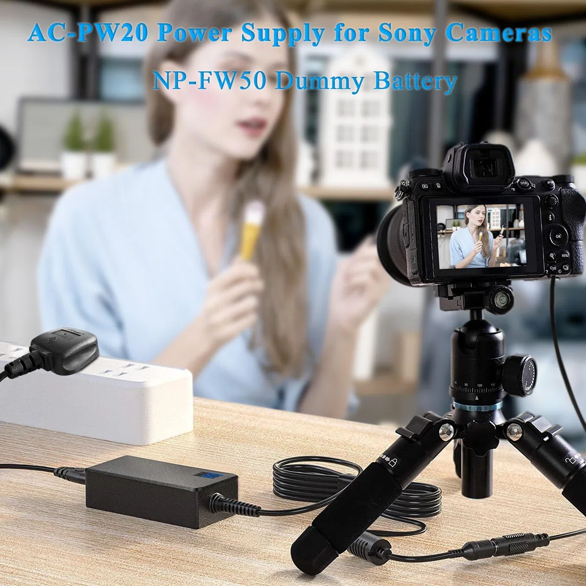 Dummy akumulator NP-FW50, AC-PW20 zasilacz sieciowy, kompatybilny z Sony Alpha ZV-E10 ZVE10 A7 7R 7S A7II 7RII 7SII, A6500 A6400 A6300 A6100 A6000, NEX 3/5/6/7, DSC RX10 II III III IV kamery.