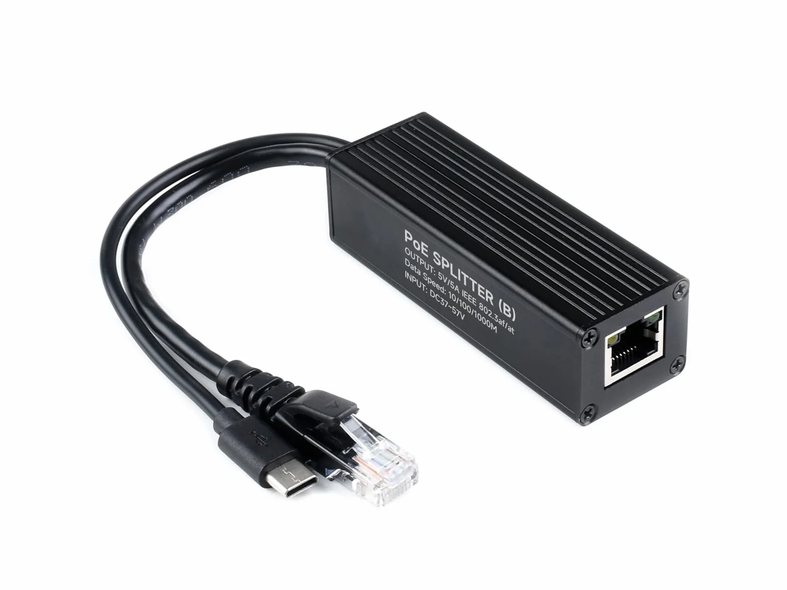 Waveshare Industrial Gigabit PoE Splitter, 5V 5A Type-C Output Port, Onboard MPS Control Chip