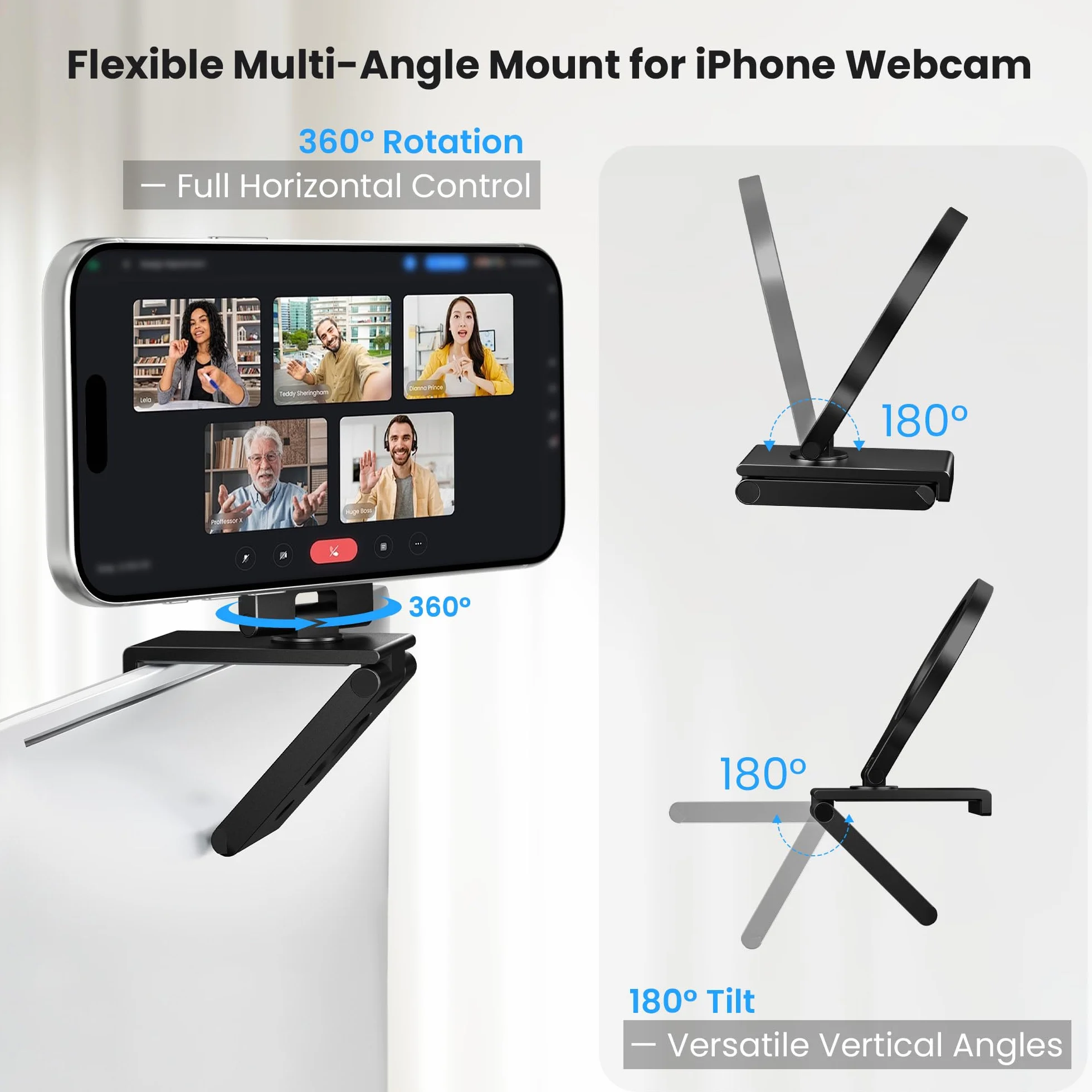 Itramax Uchwyt Continuity Camera Do Monitora,Składany Przenośny Uchwyt Webcam 360° Do Ekranu Biurkowego for MagSafe iPhone 17 Pro/15/14/13/12/11/XS,iOS 16,iMac I MacBook macOS Ventura,Laptop,Apple TV