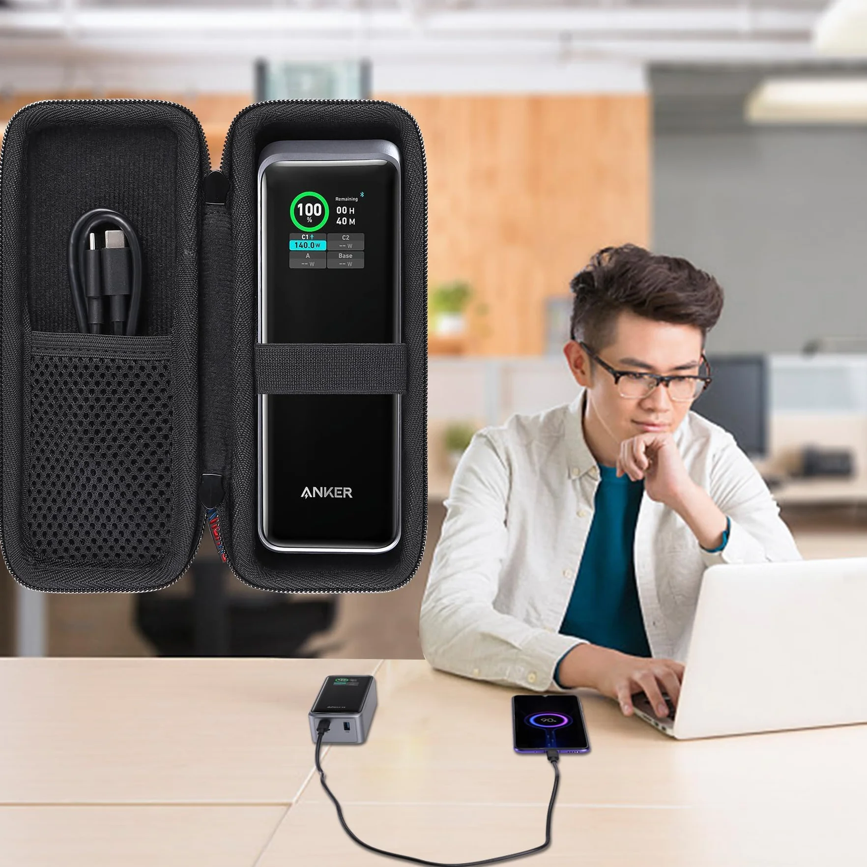 Khanka Twarde etui podróżne, kompatybilne z Anker Prime 27,650 mAh Powerbank (250 W), przenośna ładowarka, tylko etui