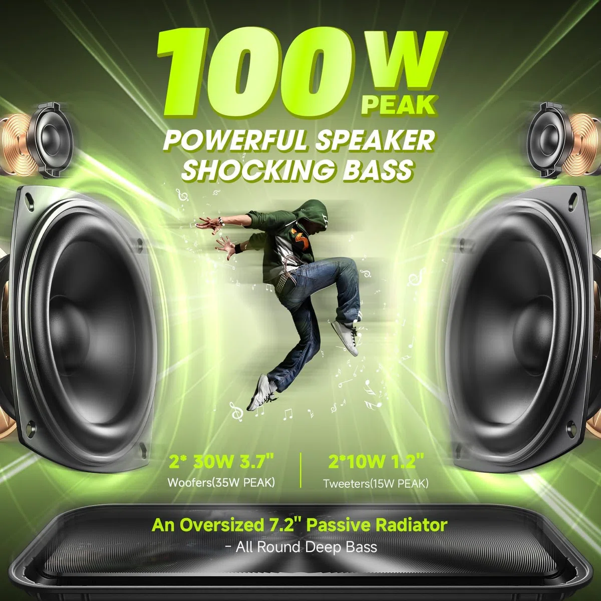 W-KING Głośnik Bluetooth, 60 W, przenośny, bezprzewodowy, wodoodporność IPX6, soczysty bas, czas odtwarzania 40 h, zewnętrzny, potężny, stereo, z funkcją powerbanku, wersja 5.0, karta TF, NFC, AUX, EQ