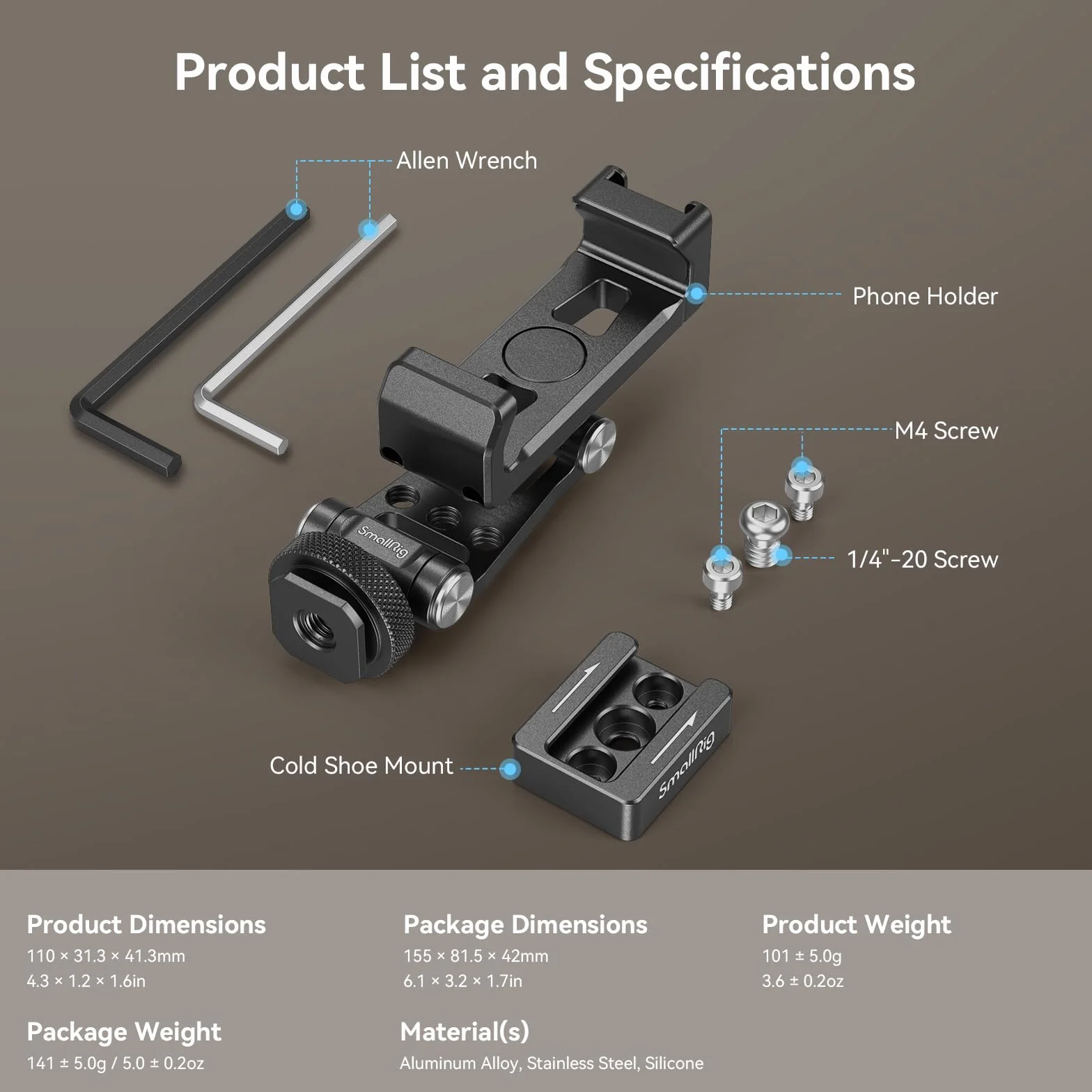 SMALLRIG Uniwersalny Statyw do Telefonu, Metalowy Uchwyt do Telefonu Komórkowego z Mocowaniem Zimnej Stopki dla DJI Stabilizatorów, Adapter do Mocowania Telefonu z Bezpłatną Regulacją dla iPhone -4301