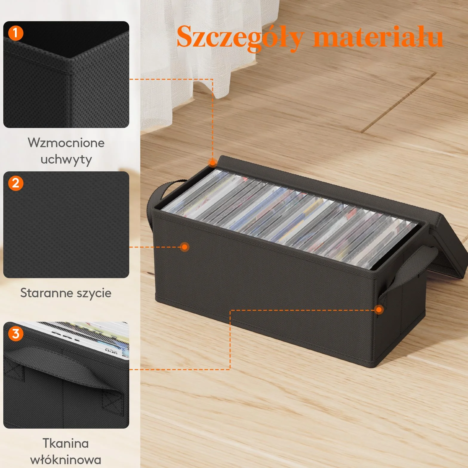 Lifewit Organizer na Płyty CD Składane Pudełko do Przechowywania, Czarny, 33,5 x 15 x 13,5 cm, Zestaw 6 Sztuk