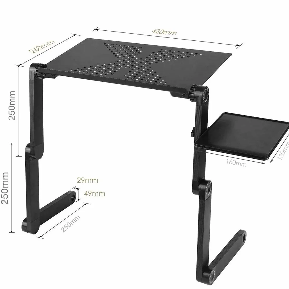 Stojak na komputer Składany stolik na łóżko Tablet Przenośny stół do czytania Mównica do łóżka Sofa Fotel (czarny, metal+PP, 42 × 26 cm 18 × 16 cm × (5-50) cm)