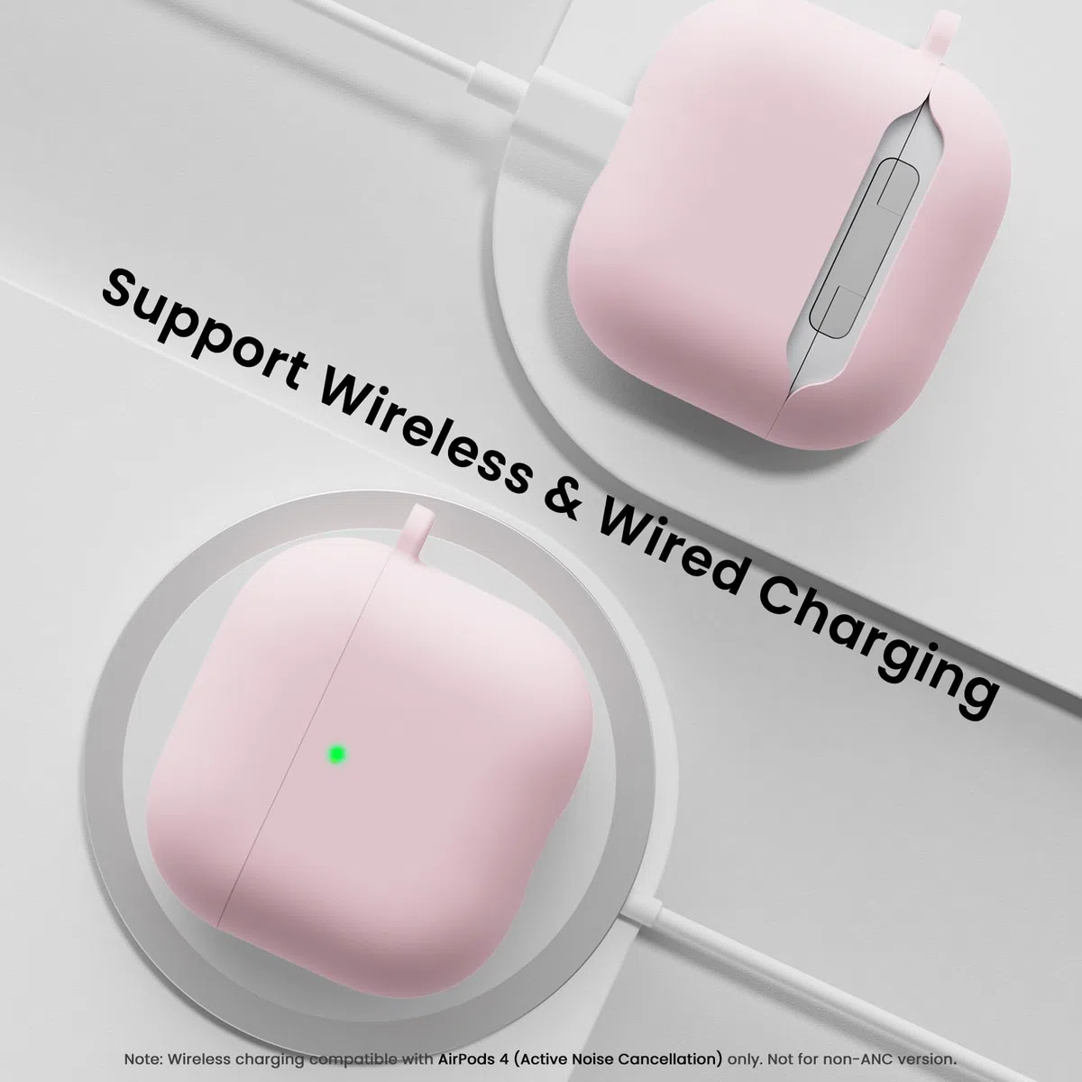 ORNARTO Silikonowe etui do AirPods 4 - różowe | 2-częściowe etui silikonowe z 2-warstwową strukturą, ochroną przed wstrząsami, smyczą i narzędziem do demontażu