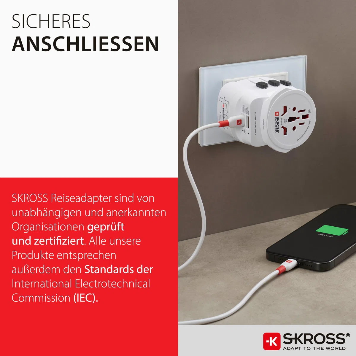 SKROSS - PRO Light USB AC45PD uniwersalny adapter podróżny do i na świat z 2 gniazdami USB - szybkie ładowanie 45 W - napięcie i moc: 100 V AC - 700 W / 250 V - 1750 W