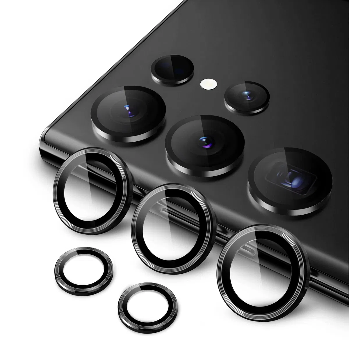JETech Ochraniacz Obiektywu Aparatu dla Galaxy S23 Ultra, Czarny, 1 Zestaw | Szkło Hartowane 9H, Metalowe Osłony Pierścieniowe, Łatwa Taca Instalacyjna, Przejrzystość HD