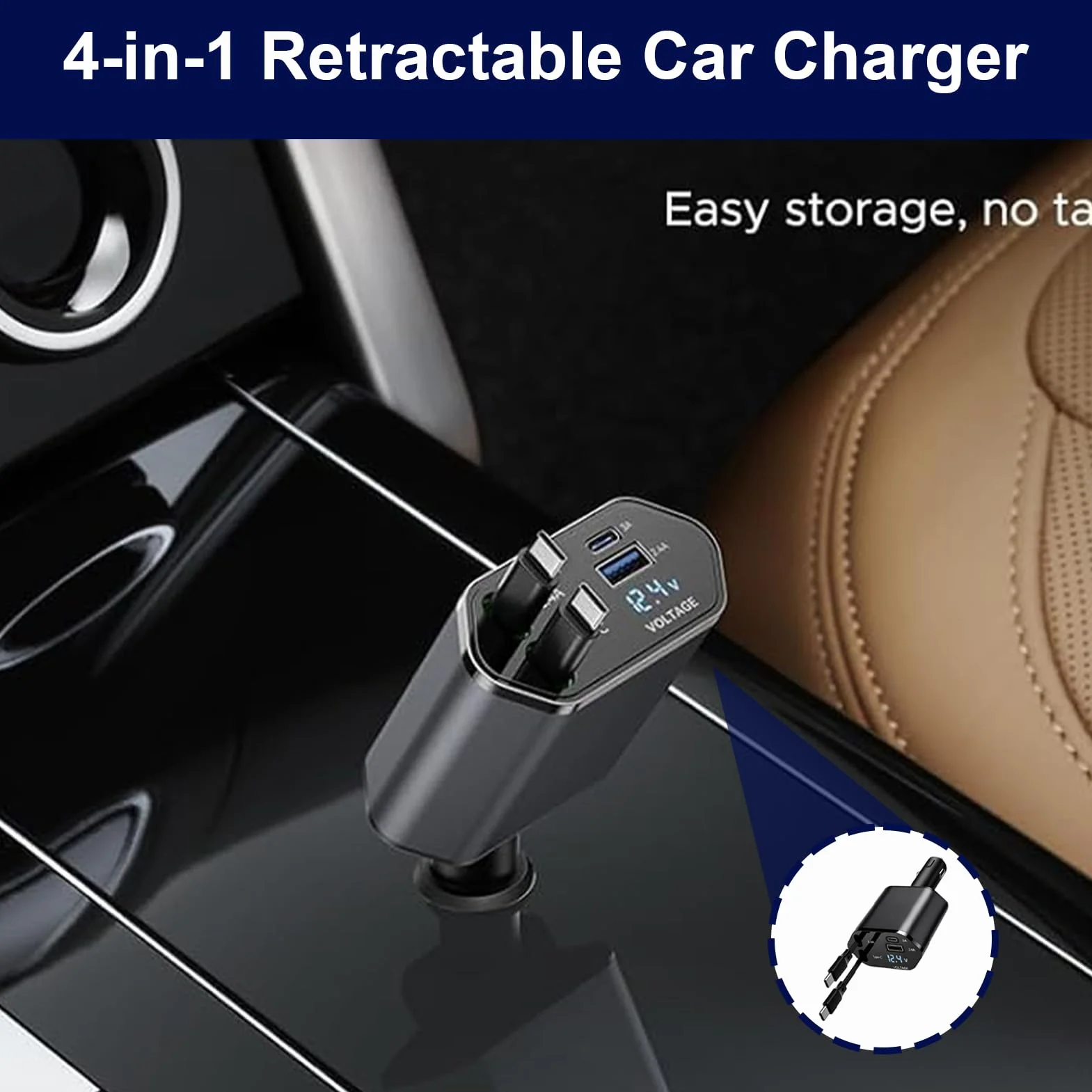 4 w 1 gniazdo zapalniczki samochodowej USB-C, adapter z PD 30W/20W i portem USB-A/C, chowana ładowarka do samochodów ciężarowych