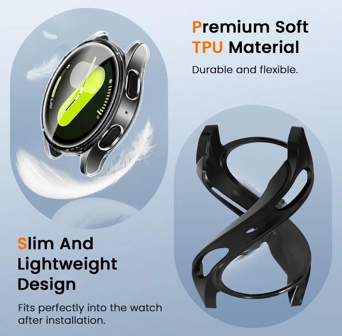 ivoler 3 sztuki etui z folią ochronną do Samsung Galaxy Watch 7 40 mm, pełne pokrycie, odporne na uderzenia i zarysowania, ultracienkie, miękkie etui ochronne z termoplastycznego poliuretanu (TPU), 2