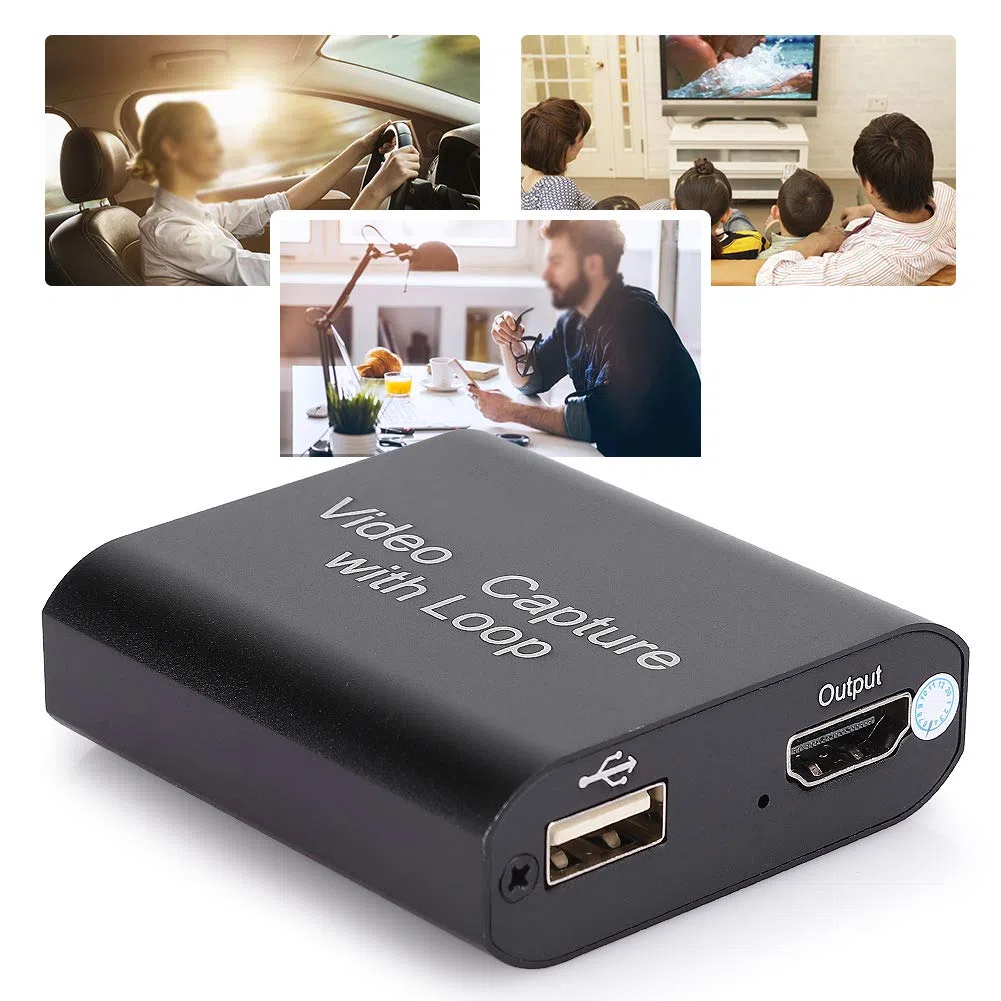 KIKYO Karta przechwytująca, karta przechwytywania wideo USB3.0 z wyjściem Loop Out, karta przechwytująca HDMI 4K Ultra HD, pasuje do konsoli do gier, PS4, PS3, Xbox One, czarna