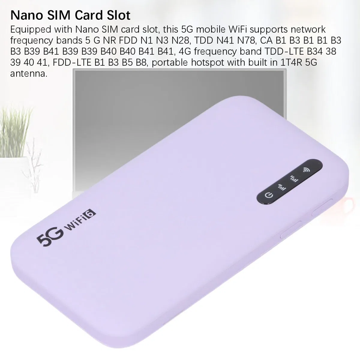5G Mobilny Hotspot WiFi 6 Router Podróżny z baterią 6100mAh i Gniazdem Nano SIM Obsługa 16 urządzeń 2,77 Gb/s Prędkość IP67 Fioletowy