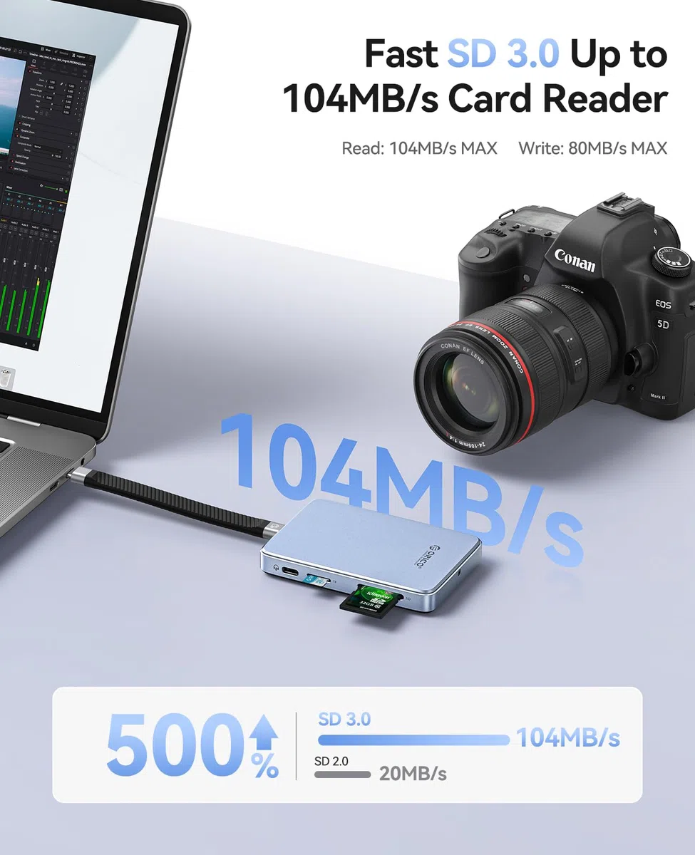 ORICO 10Gbps Magnetyczna obudowa M.2 NVMe SSD z podstawą USB-C Kompatybilna z nagrywaniem ProRes na iPhone 17/16/15 Pro/MAX/Plus Gniazdo TF/SD PD 100W dla dysków SSD 2230/2242/2260/2280 Bez dysku