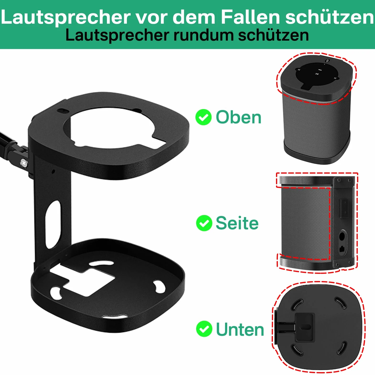 notiela Uchwyt ścienny i sufitowy do Sonos One, One SL & Play:1 - Obrotowy i odchylany uchwyt głośnikowy, regulowany stojak w kolorze czarnym do Sonos One/SL/Play:1 głośnik