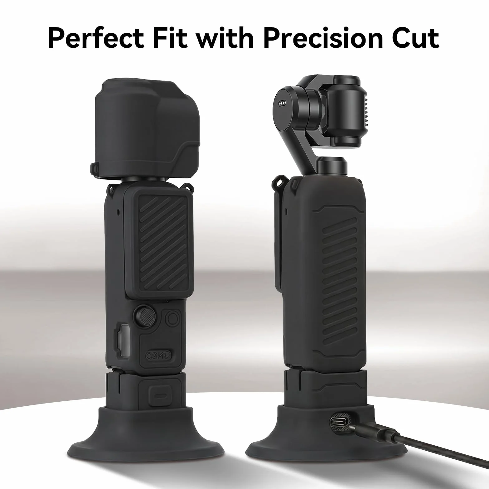 AMAZEAR Silikonowe etui do DJI OSMO Pocket 4, akcesoria, miękkie etui ochronne, zestaw combo z hartowanego szkła, ochrona wyświetlacza, ochrona obiektywu, silikonowy stojak (czarny)