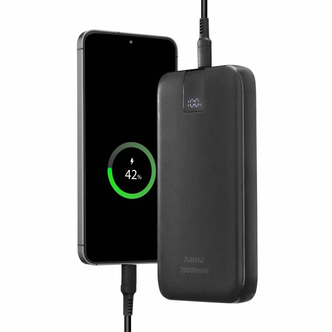 Hama Power Pack do ładowania telefonu 20000 mAh (powerbank, szybkie ładowanie, 2 x USB C, USB C, pojemny, lekki, ładowarka, Power Delivery, Qualcoom Quick Charge, Fast charge) antracyt