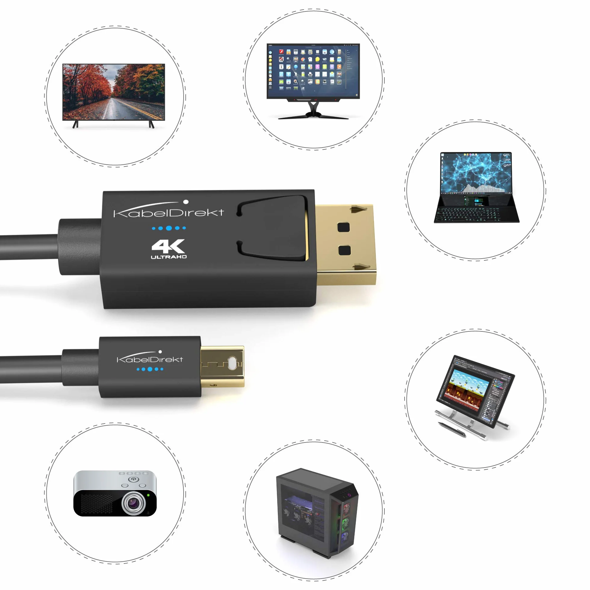 KabelDirekt – Przewód Mini DisplayPort (Thunderbolt) do DisplayPort (Mini-DP/DP) o długości 5m (UHD o rozdzielczości 4K/60Hz, wersja 1.2, do komputerów PC i Mac, czarny)