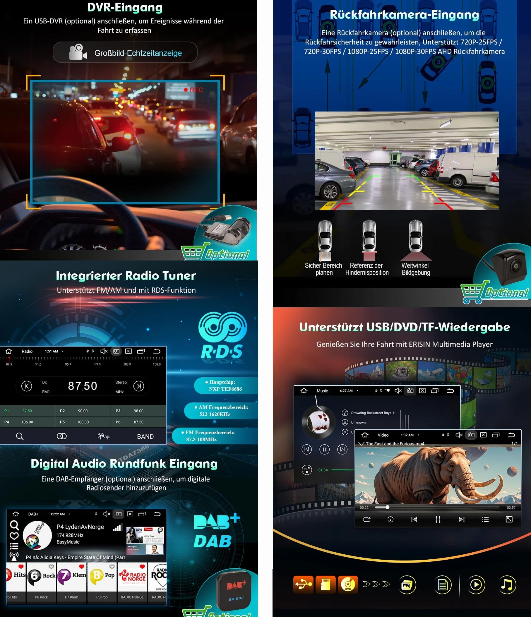 Radio samochodowe Android 16 8 rdzeni 4 GB + 64 GB do Toyota AURIS 2007-2012 nawigacja bezprzewodowa obsługa CarPlay Android Auto WiFi CD Bluetooth 5.0 CANbus GPS 4G USB DSP DAB+ AM/FM RDS 7 cali IPS