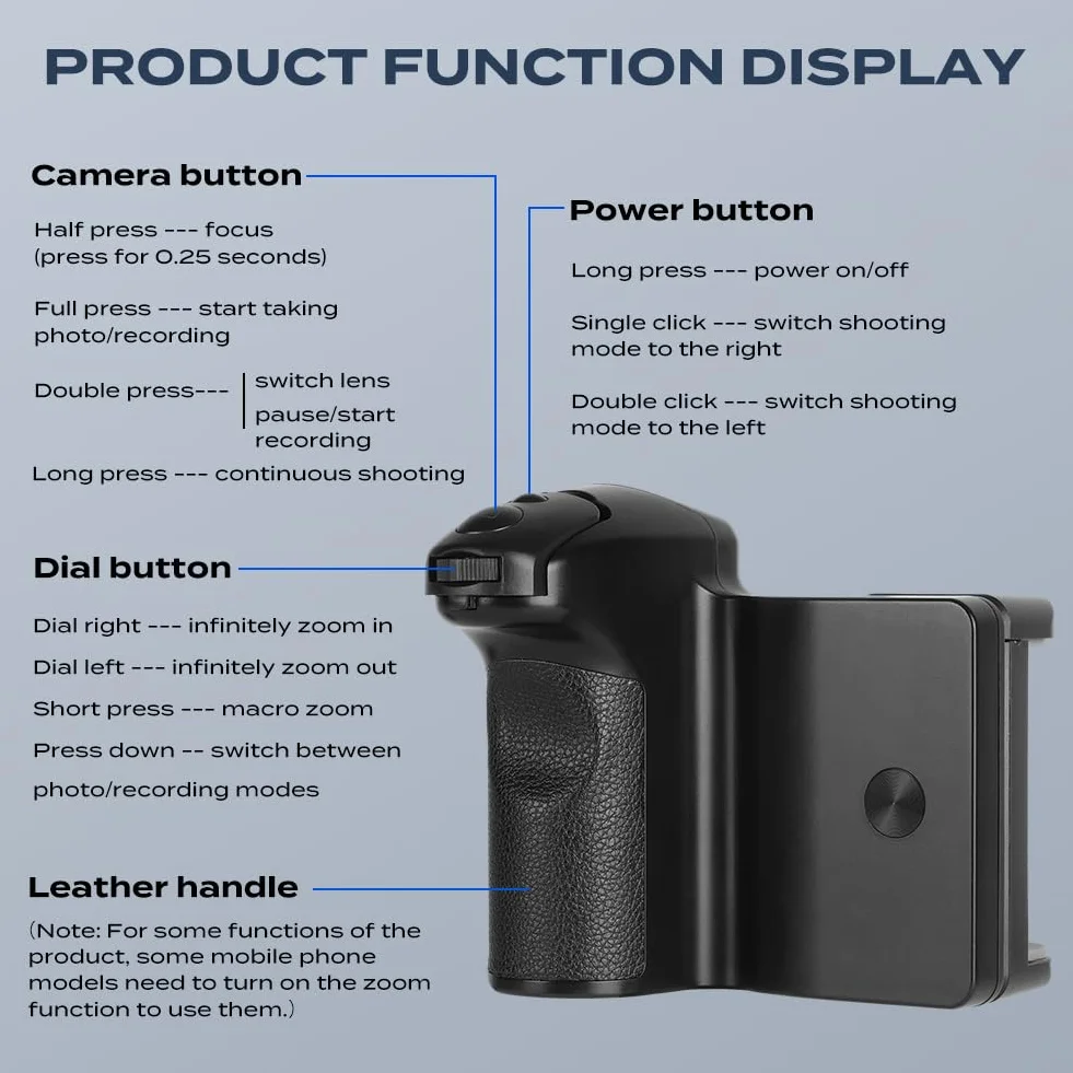 HOTUT Smartphone uchwyt na kamerę z pilotem zdalnego sterowania Bluetooth - uchwyt stabilizator z przyłączem statywu i zimnym butem - do iPhone'a i Androida