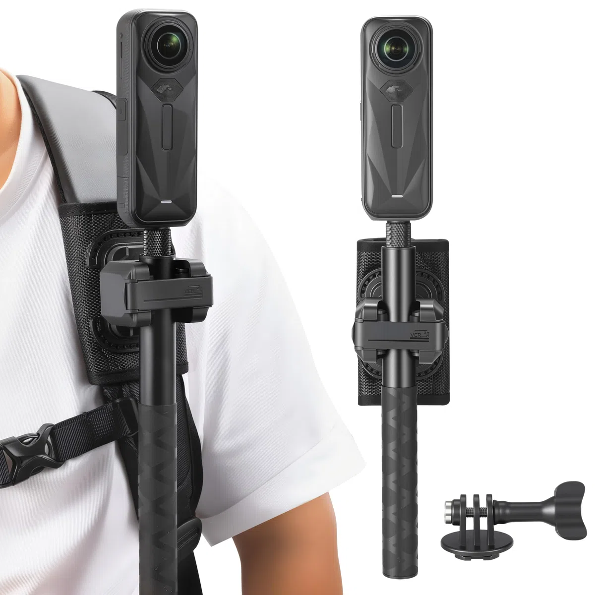 Selfie Stick Holster plecak Clip Mount dla insta360 X5 X4 Air dla gopro Hero 13 12 MAX 2 Pasek dla DJI Osmo 360 Akcja 6 5 Kieszenia 3 Akcesoria | Uchwyt kompatybilny z GoPro Lit Hero 13 12 MAX 2 |rzep do DJI Osmo 360 Action 6 5 Pocket 4 3