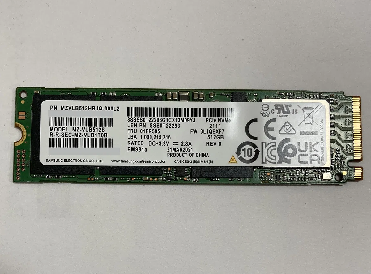 MZVLB512HBJQ-000D7 Samsung 512GB PM981a SED Encryption M2 M.2 2280 PCIe SSD (MZ-VLB512C 0WD87X WD87X, PM981 Phoenix Controller, kompatybilny z Dell, HP, Acer, Asus, Lenoenik). vo)